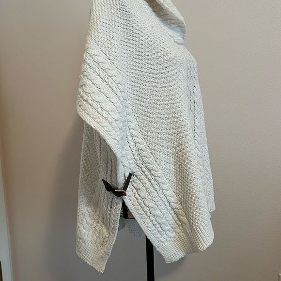 Talbots winter white poncho style sweater, like new, brown buckle trim, - Picture 4 of 8
